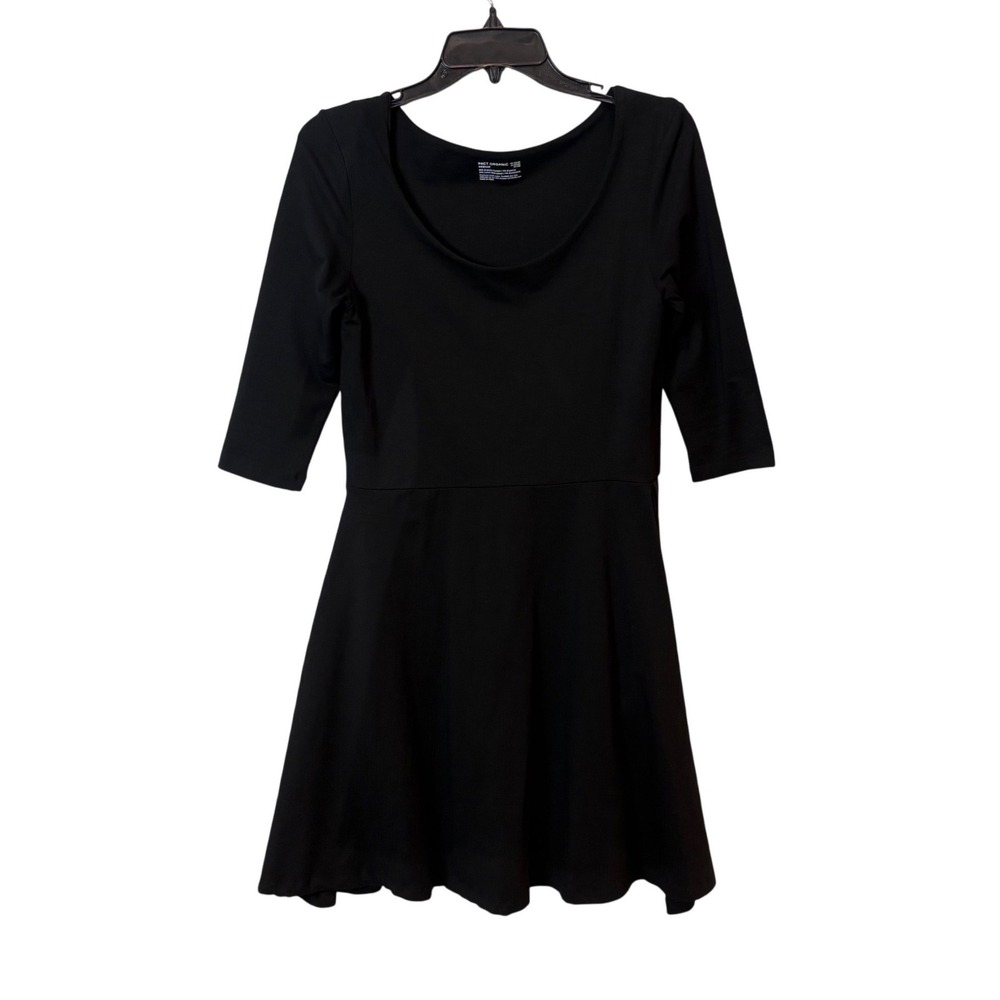 Pact Organic Black Fit and Flare Dress Medium 3/4 Sleeve Cotton